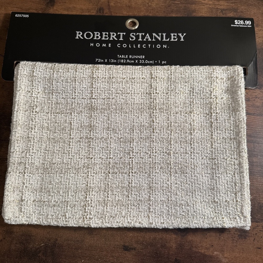 NEW Table runner white with gold details Robert Stanley 13x72" New Hobby Lobby